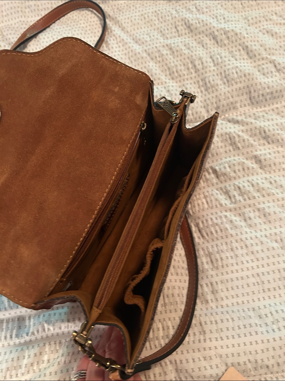 Patricia Nash Tan Brown Leather Satchel with Turn-Lock Accent - Picture 3 of 5